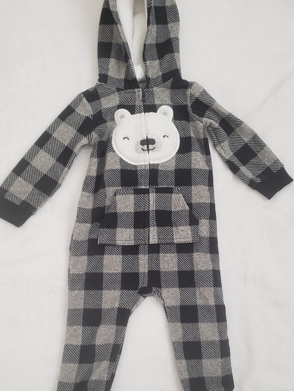 Carter's Hooded Fleece One-Piece in Black & Gray Plaid